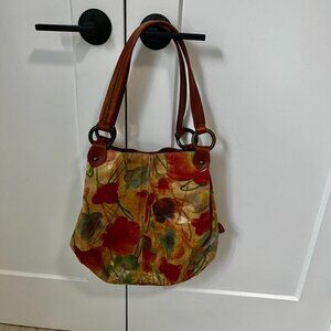 Maurizio Taiuti Leather Floral Watercolor Print Tote Bag